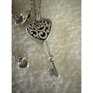 Brighton Silver Plated Heart Key Contemporary Adjustable Length Necklace
